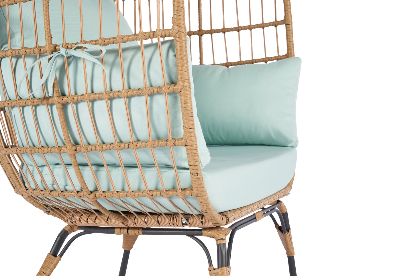 Melysen Wicker Egg Chair, Oversized Indoor Outdoor Lounger for Patio, Backyard, Living Room w/ 5 Cushions, Steel Frame, 440lb Capacity - Light Blue